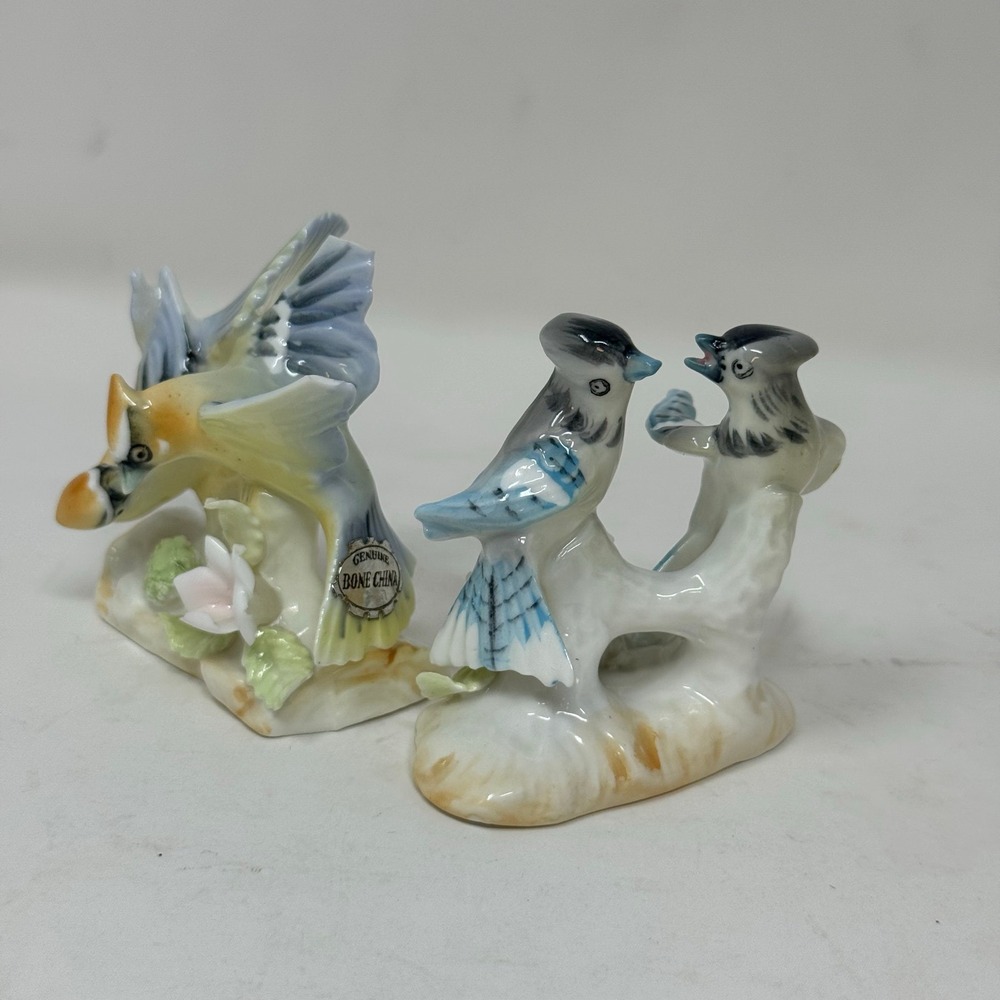 Genuine Bone‎ China Blue Jay Bird Figurines Pair Ceramic Ornaments Decor
